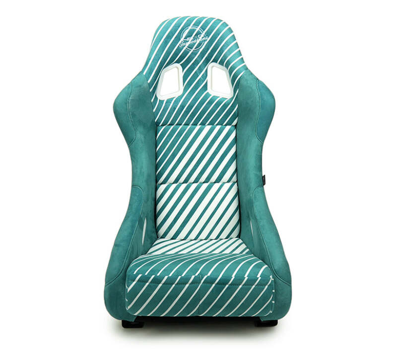 NRG FRP Bucket Seat - 20 Year Anniversary - Microfiber Green w/ White Stripes & Arrow Design