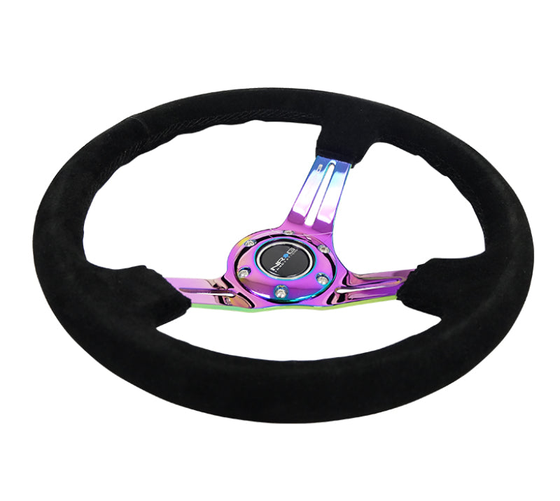 NRG Reinforced Steering Wheel (350mm / 3in. Deep) Black Suede/Black Stitch w/ Neochrome Slits (RST-018S-MCBS) - photo 3
