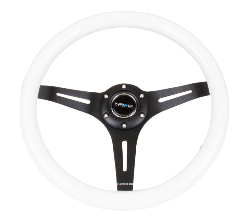 NRG Classic Wood Grain Steering Wheel (350mm) White Paint Grip w/ Black 3-Spoke Center (ST-015BK-WT)