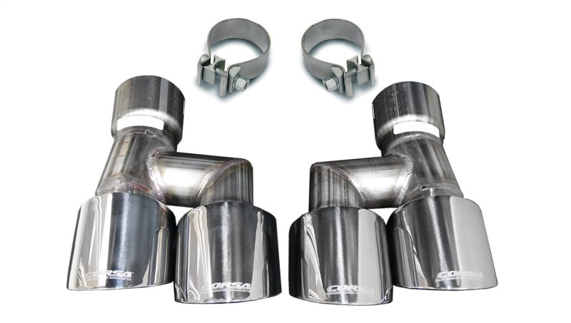 CORSA Performance 2018-2023 4.0in Twin Tip Polished Pro-Series Tip Kit Fits No-Valve Mustang Exhaust Clamps Inc - photo 2