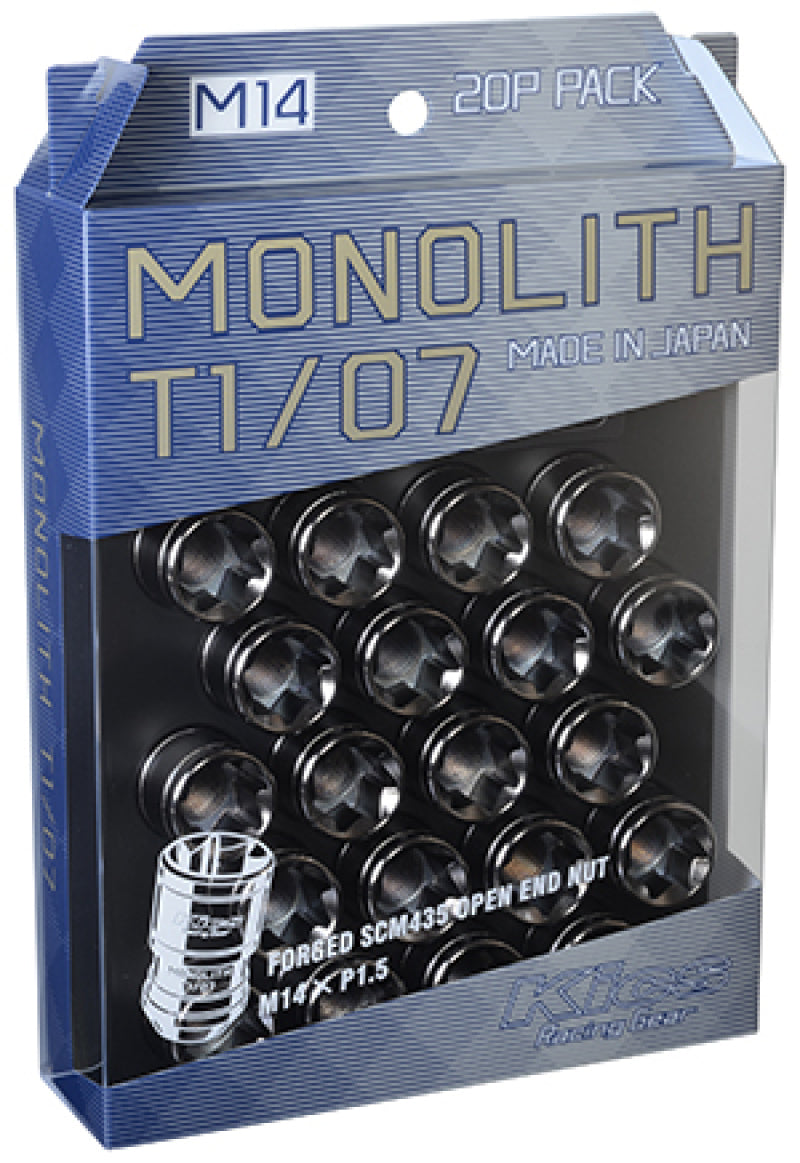 Project Kics 14x1.50 Glorious Black T1/07 Monolith Lug Nuts - 20 Pcs (WMN04GK)