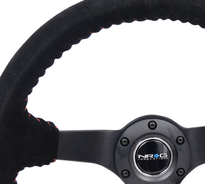 NRG Reinforced Steering Wheel (350mm / 3in. Deep) Black Suede/Red BBall Stitch w/ 5mm Matte Black Spokes (RST-036MB-S-RD) - photo 3