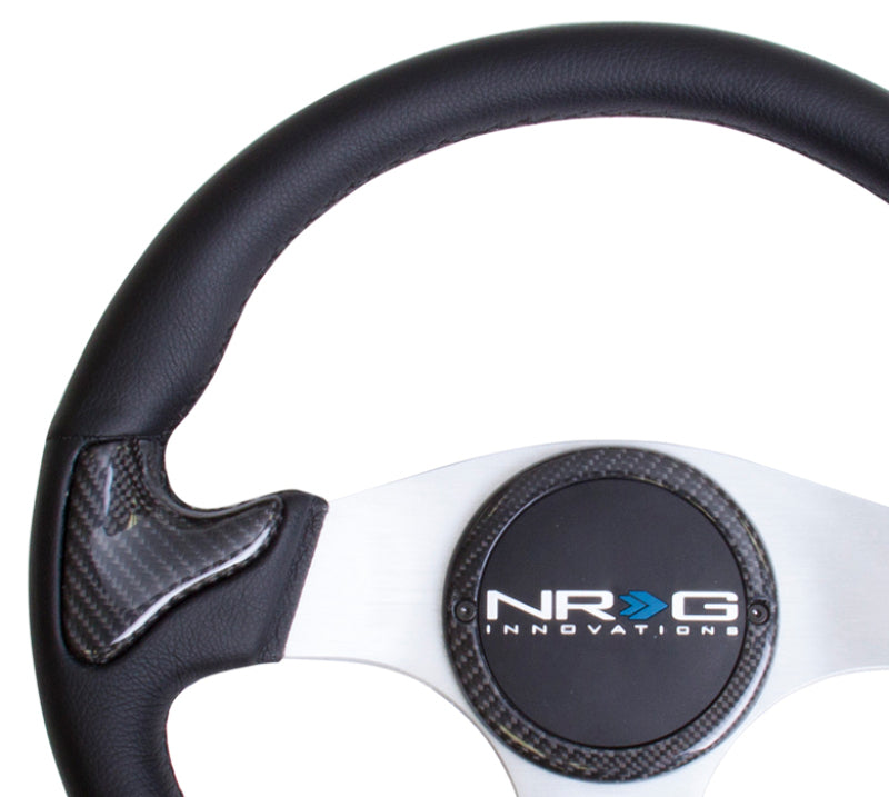 NRG Carbon Fiber Steering Wheel (350mm) Silver Frame Black Stitching w/ Rubber Cover Horn Button (ST-014CFSL) - photo 2