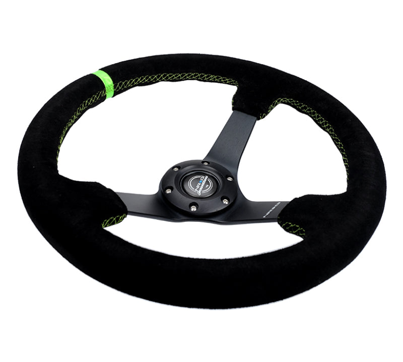 NRG Reinforced Steering Wheel 350mm/3in. Deep Black Suede/ Neon Green Stitch w/ 5mm Matte Black Spoke (RST-036MB-S-GN) - photo 3