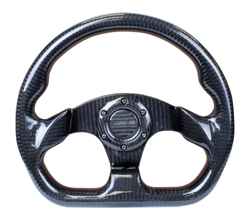 NRG Carbon Fiber Steering Wheel (320mm) Flat Bottom w/ Shiny Black Carbon (ST-009CF/BK)