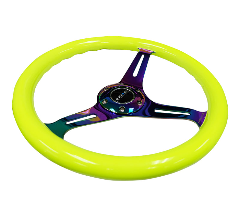 NRG Classic Wood Grain Steering Wheel (350mm) Neon Yellow Color w/ Neochrome Spokes (ST-015MC-NYW) - photo 4