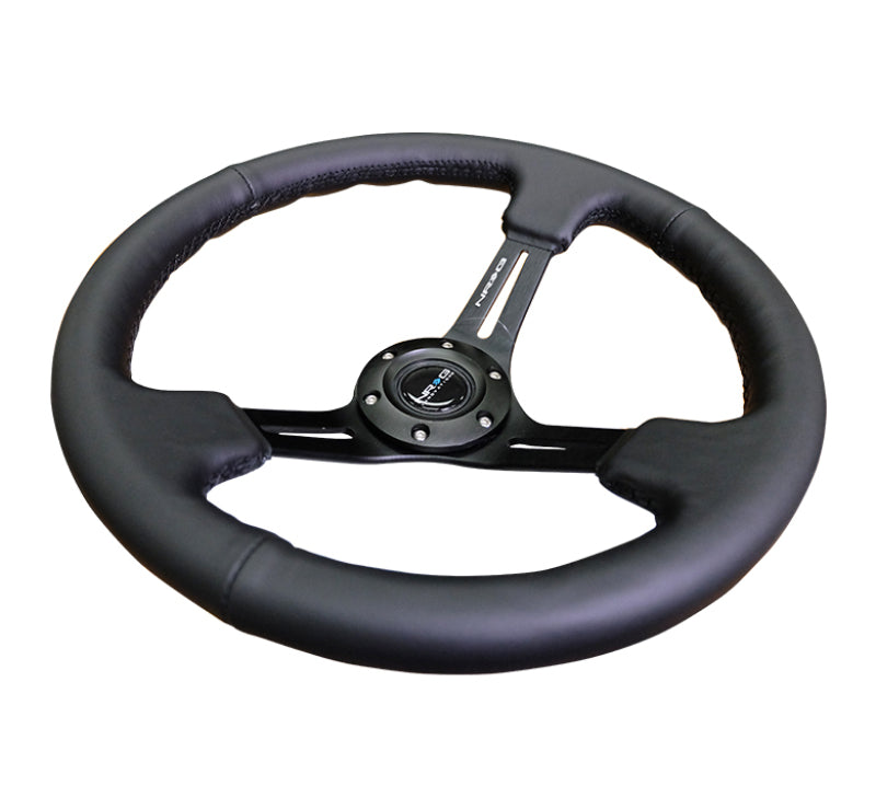 NRG Reinforced Steering Wheel (350mm / 3in. Deep) Black Leather/Red Stitch w/ Neochrome Slits (RST-018R-MCRS) - photo 2