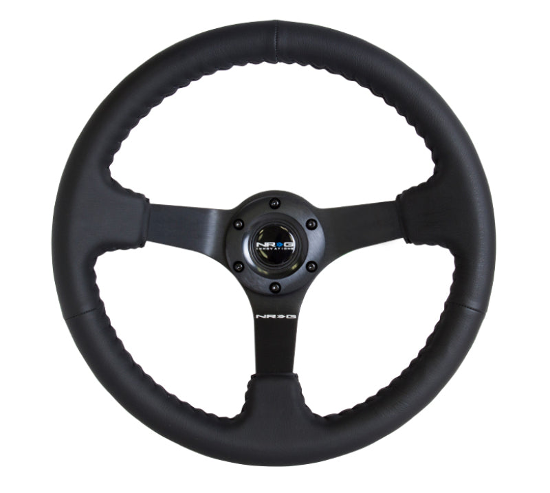 NRG Reinforced Steering Wheel (350mm / 3in. Deep) Bk Leather w/ Bk BBall Stitch (Odi Bakchis Edition) (RST-036MB-R)