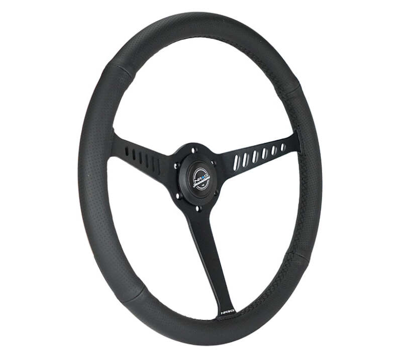 NRG Reinforced Stealth Wheel (380mm) 3 Spoke Center 1in Deep Dish - Perforated Leather Black Stitch (RST-380-STL-B) - photo 2