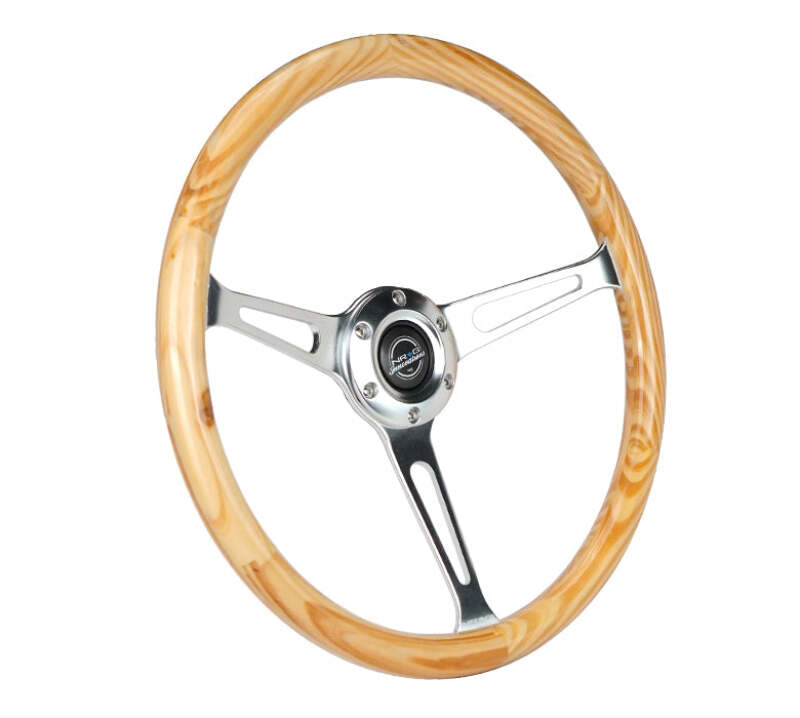 NRG Reinforced Steering Wheel (380mm) Light Wood Grain w/ 3-Spoke Center Shiny Chrome (RST-380RG) - photo 2