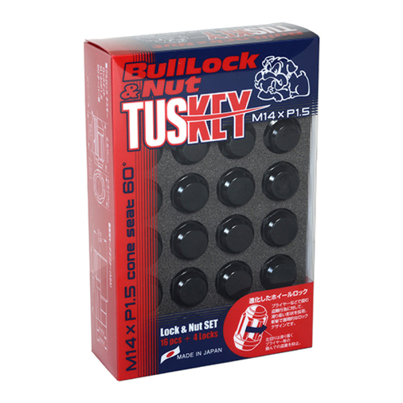 Project Kics Tuskey Black Bullock and Nut Set - 14x1.50 (16 Lugs + 4 Locks) (WT0600B)