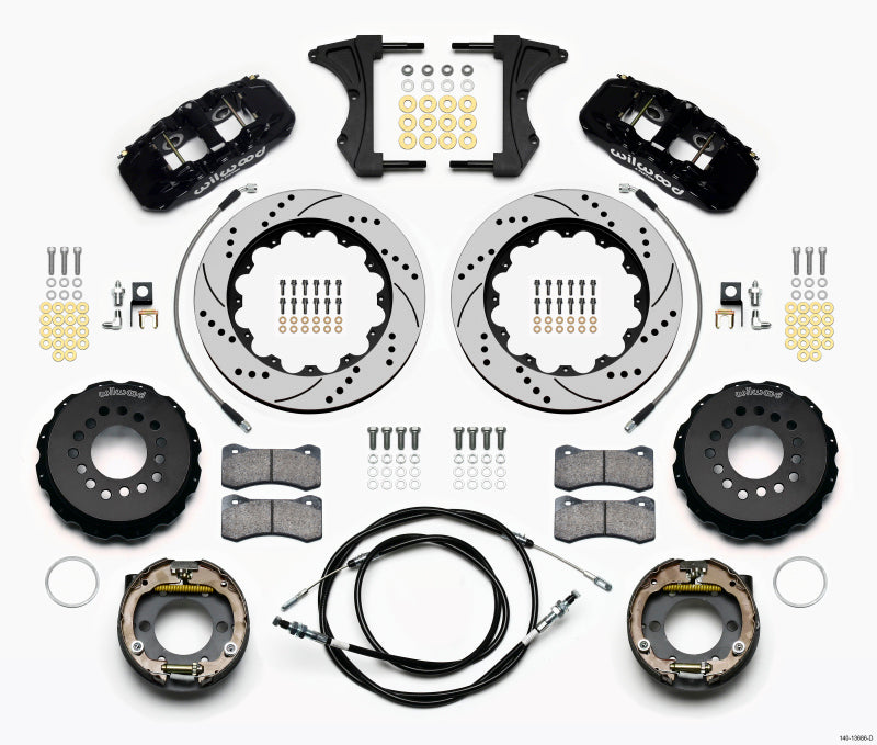 Wilwood 2005-2014 Ford Mustang Aero4 Rear Big Brake Kit (14in) for BMR Suspension - Black / Drilled & Slotted