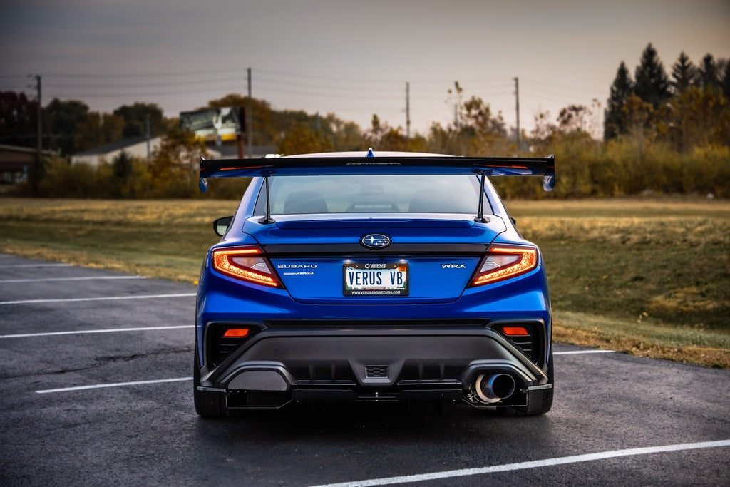 Exhaust cutout cover installed on VB Subaru WRX rear bumper