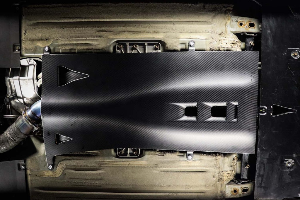 Carbon flat underbody panel fitted to R35 GT-R