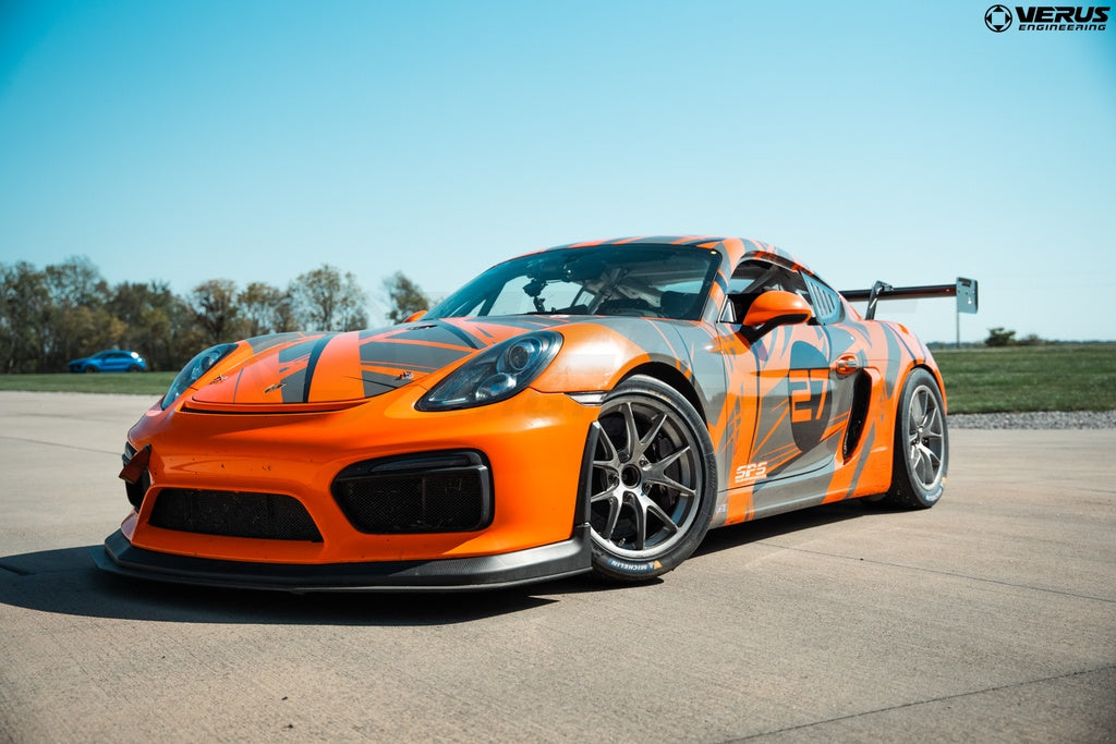 Front splitter kit installed on Porsche 981 GT4 Cayman