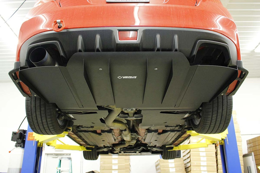 Rear suspension covers fitted to VA Subaru WRX underbody