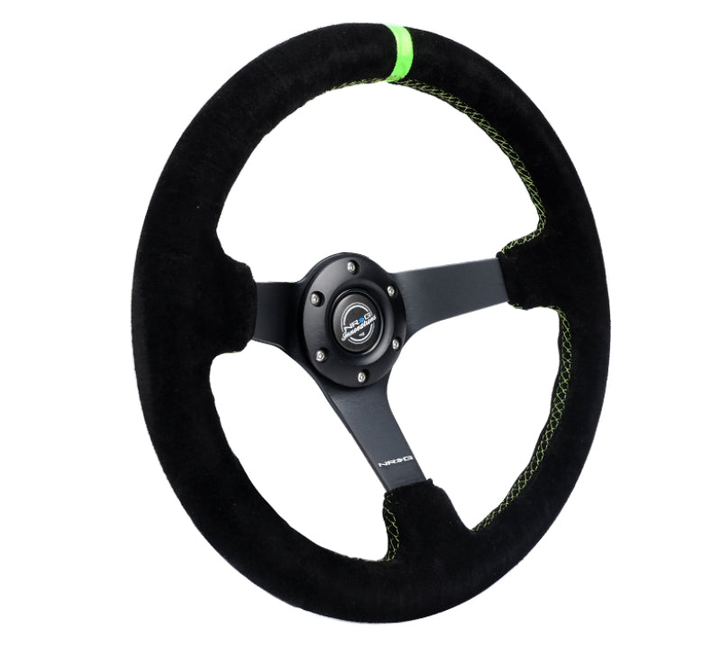 NRG Reinforced Steering Wheel 350mm/3in. Deep Black Suede/ Neon Green Stitch w/ 5mm Matte Black Spoke (RST-036MB-S-GN) - photo 2
