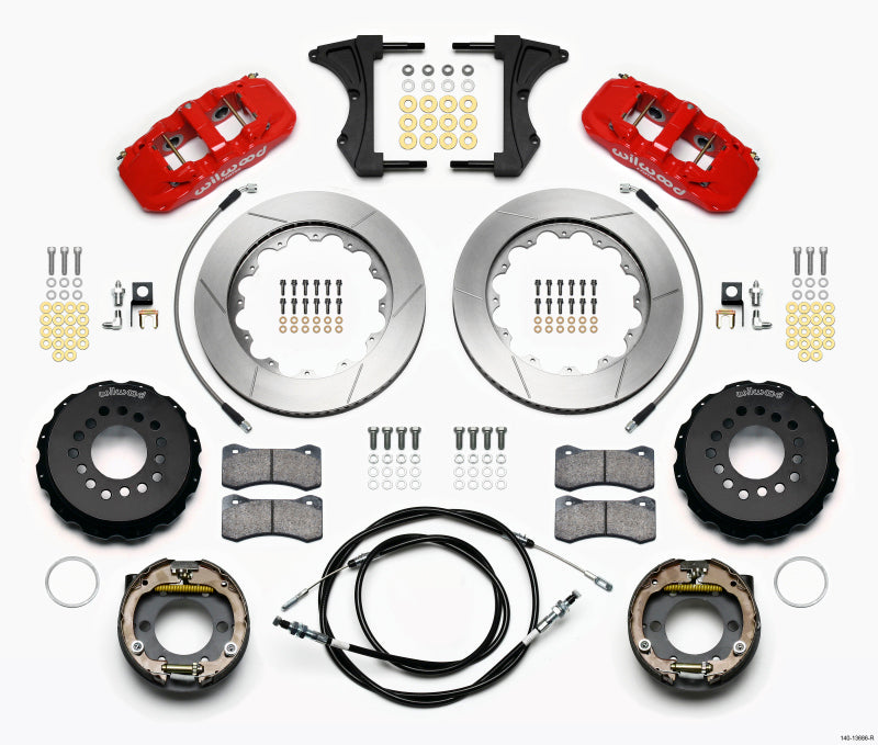 Wilwood 2005-2014 Ford Mustang Aero4 Rear Big Brake Kit (14in) for BMR Suspension - Red / Slotted