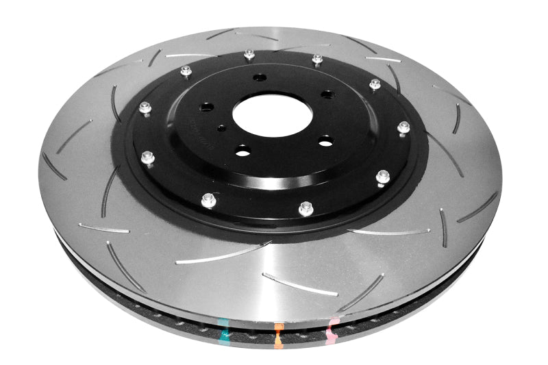 DBA Nissan GT-R (R35) 5000 Series XD Drilled & Dimpled 2-Piece Front Left Brake Rotor, Silver Hat (DBA52379SLVLXD)