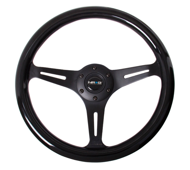 NRG Classic Wood Grain Steering Wheel (350mm) Black Paint Grip w/ Black 3-Spoke Center (ST-015BK-BK)