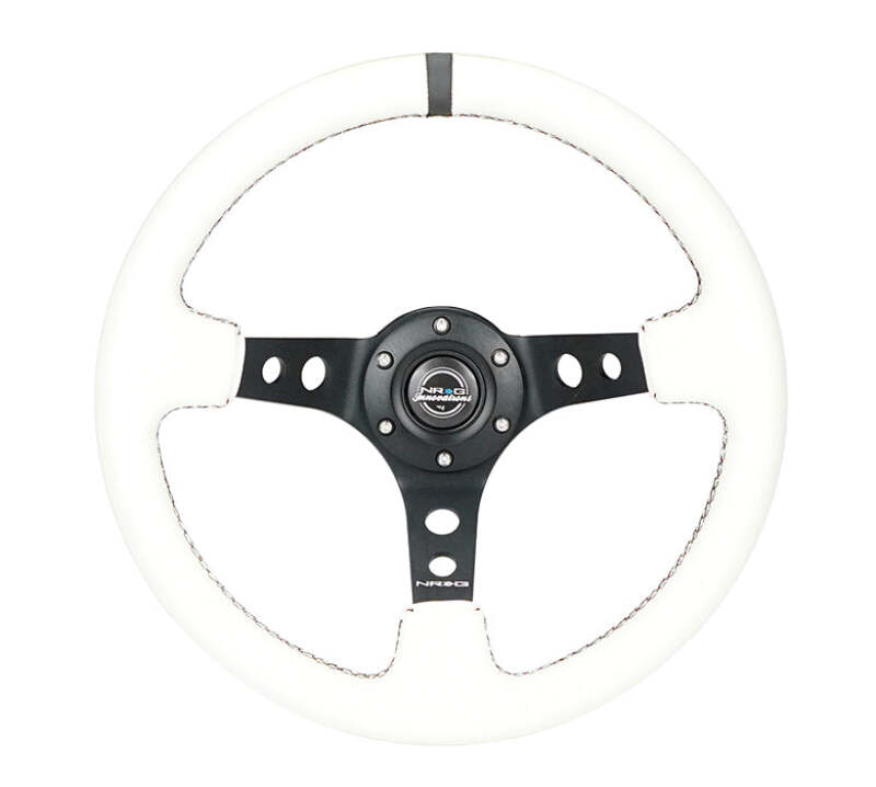 NRG Reinforced Steering Wheel (350mm/3in. Deep) White Leather w/ Black Spoke/Round Holes/White Stripes (RST-006BK-WT-B) - photo 5