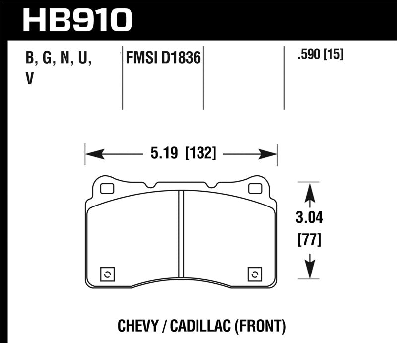 Hawk DTC-60 Front Brake Pads - 15-16 Cadillac XTS / Chevrolet Corvette (HB910G.590) (pad drawing)