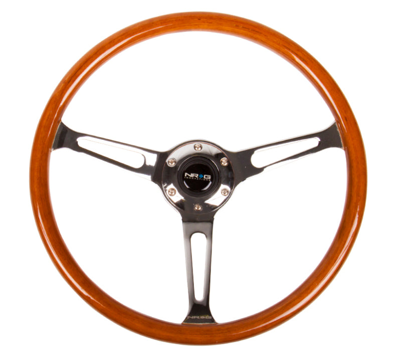 NRG Reinforced Steering Wheel (360mm) Classic Wood Grain w/ Chrome Cutout 3-Spoke Center (RST-360SL)
