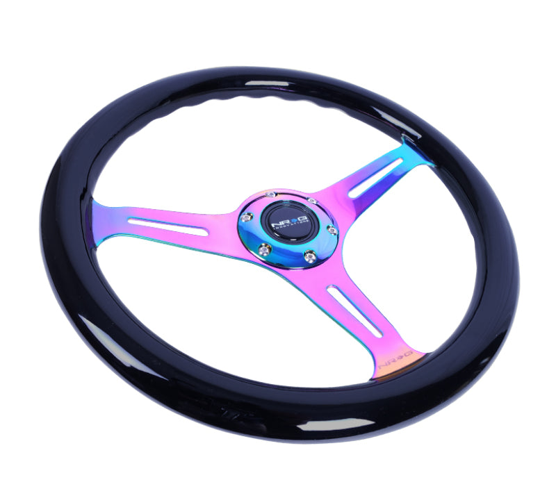 NRG Classic Wood Grain Steering Wheel (350mm) Black Paint Grip w/ Neochrome 3-Spoke Center (ST-015MC-BK) - photo 3