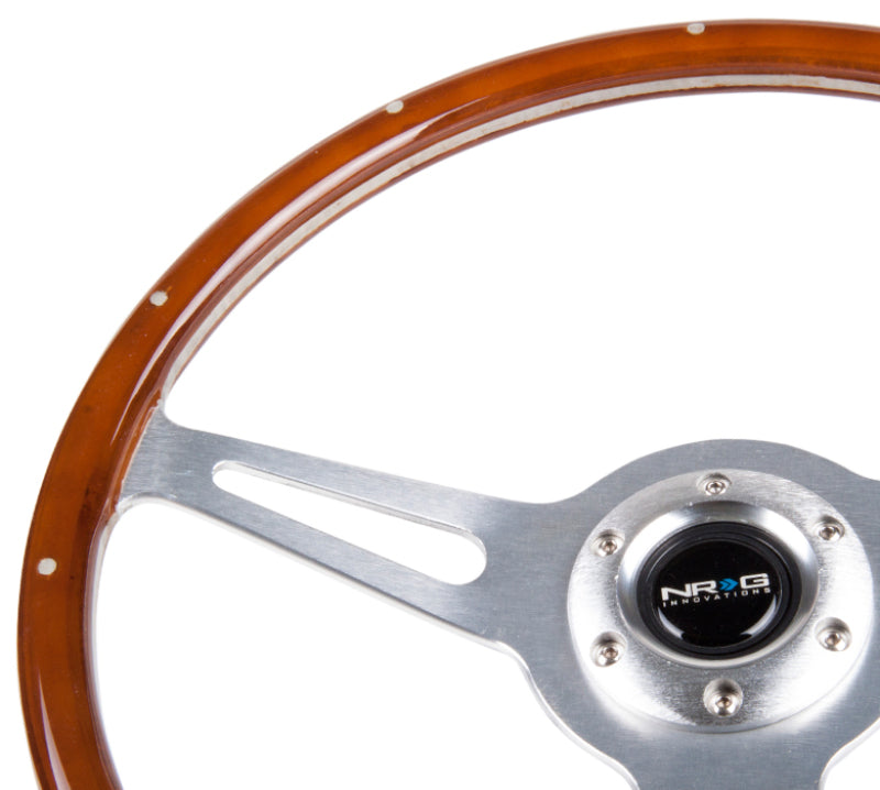 NRG Classic Wood Grain Steering Wheel (365mm) Wood w/ Metal Inserts & Brushed Aluminum. 3-Spoke Center (ST-380SL) - photo 6