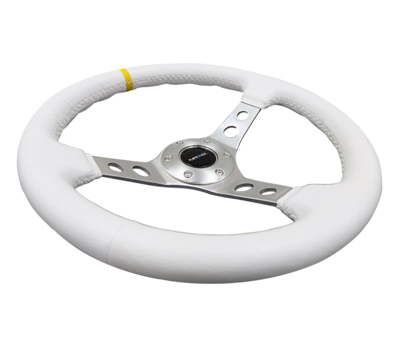 NRG Reinforced Steering Wheel (350mm / 3in. Deep) White Leather w/ Silver Spoke & Single Yellow Mark (RST-006WT-Y) - photo 8