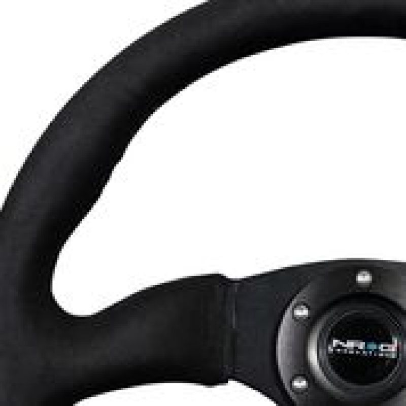NRG Reinforced Steering Wheel (350mm / 2.5in. Deep)Black Alcantara Comfort Grip w/ 4mm Matte Black Spokes (RST-023MB-SA)