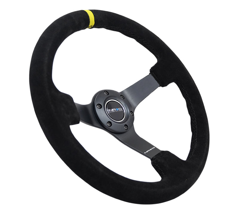 NRG Reinforced Steering Wheel (350mm / 3in. Deep) Black Suede/X-Stitch w/ 5mm Black Spoke & Yellow CM (RST-036MB-S-Y) - photo 2