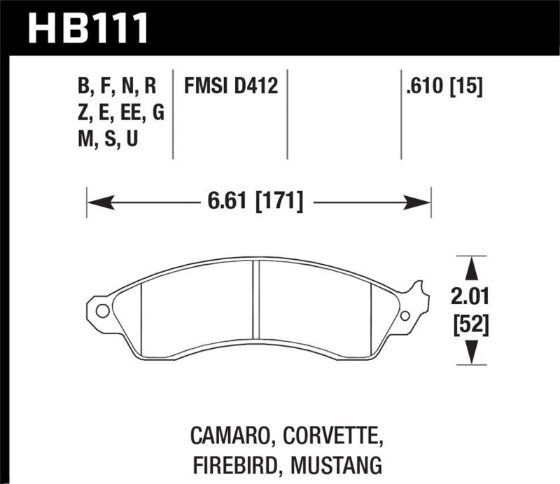 Hawk Blue 9012 Front Brake Pads - 94-04 Mustang Cobra / 88-96 Corvette / 88-92 Camaro w/ HD Brakes (HB111E.610)