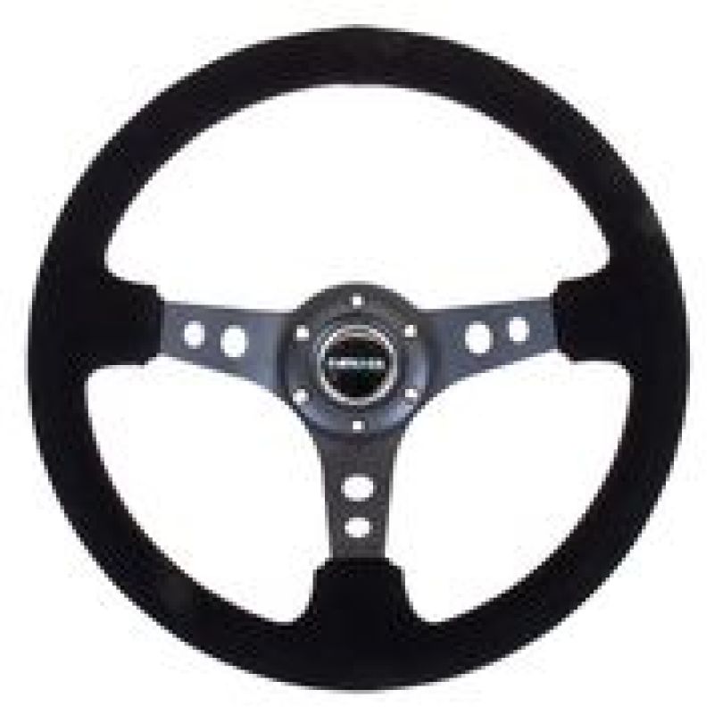 NRG Reinforced Steering Wheel (350mm / 3in. Deep) Black Suede/Black Stitch w/ Black Circle Cutout Spokes (RST-006-S) - photo 3
