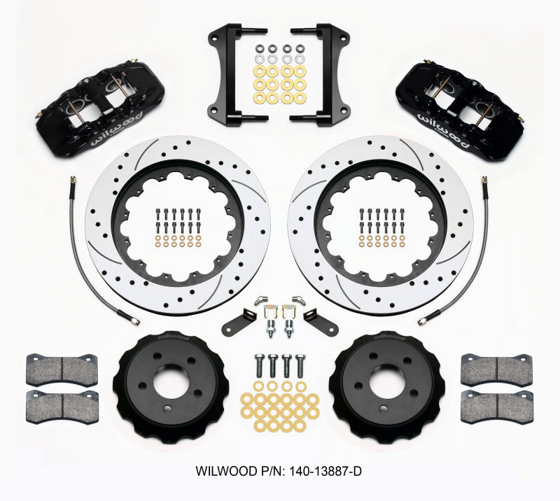 Wilwood 2015-2023 Ford Mustang Aero6 Front Big Brake Kit (15in) - Black / Drilled & Slotted