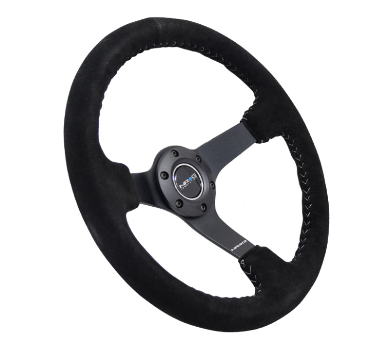 NRG Reinforced Steering Wheel (350mm / 3in. Deep) Black Suede/Silver BBall Stitch w/ 5mm Mt. Black Spokes (RST-036MB-S-SL) - photo 2