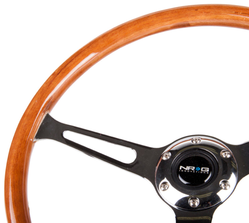 NRG Reinforced Steering Wheel (360mm) Classic Wood Grain w/ Chrome Cutout 3-Spoke Center (RST-360SL) - photo 3
