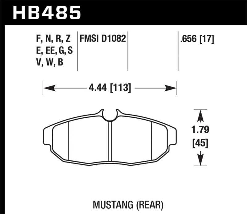 Hawk DTC-60 Rear Brake Pads - 05-14 Ford Mustang (HB485G.656) (pad drawing)