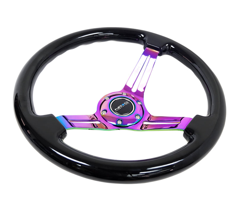 NRG Reinforced Steering Wheel (350mm / 3in. Deep) Black Wood w/ Black Matte Spoke/Neochrome Center Mark (RST-018BK-MC) - photo 3