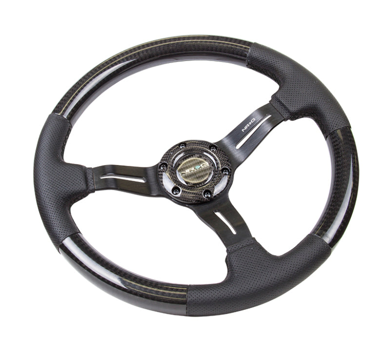 NRG Carbon Fiber Steering Wheel (350mm / 1.5in. Deep) Leather Trim w/ Black Stitch & Slit Cutout Spokes (ST-010CFBS) - photo 2