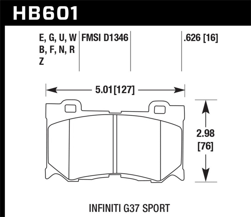 Hawk DTC-30 Front Brake Pads - 09-12 Infiniti G37 Sport (HB601W.626) (pad drawing)