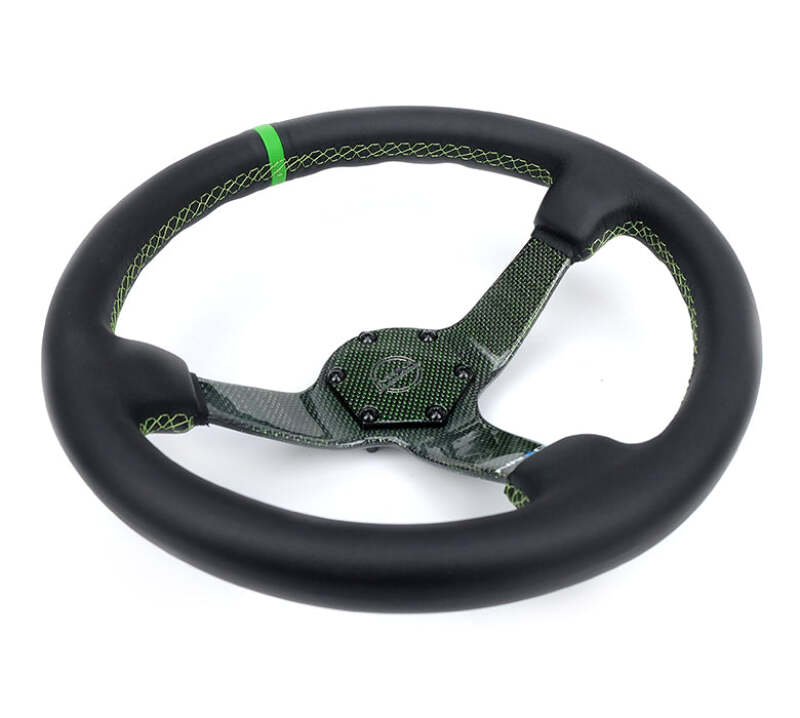 NRG Reinforced Steering Wheel (350mm) Green Carbon Fiber Center - Green Stitching & Center Mark (RST-036CF-GN) - photo 3