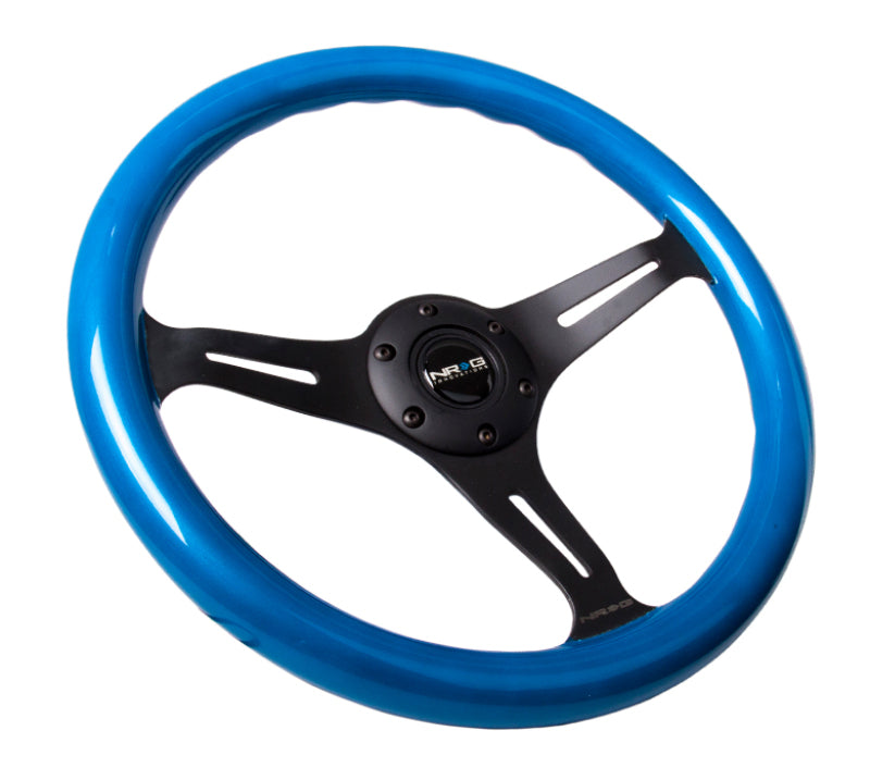 NRG Classic Wood Grain Steering Wheel (350mm) Blue Pearl/Flake Paint w/ Black 3-Spoke Center (ST-015BK-BL) - photo 2