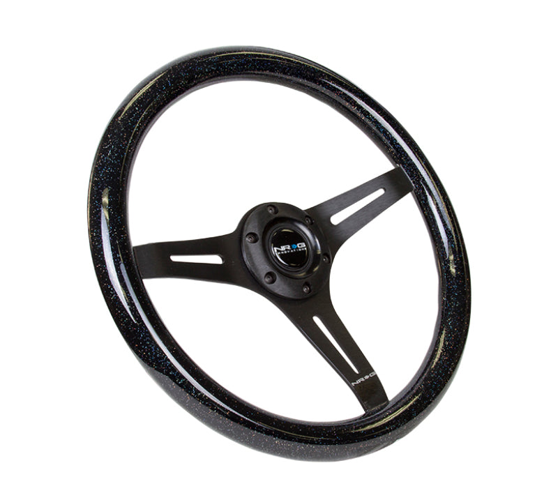 NRG Classic Wood Grain Steering Wheel (350mm) Black Sparkled Grip w/ Black 3-Spoke Center (ST-015BK-BSB) - photo 2