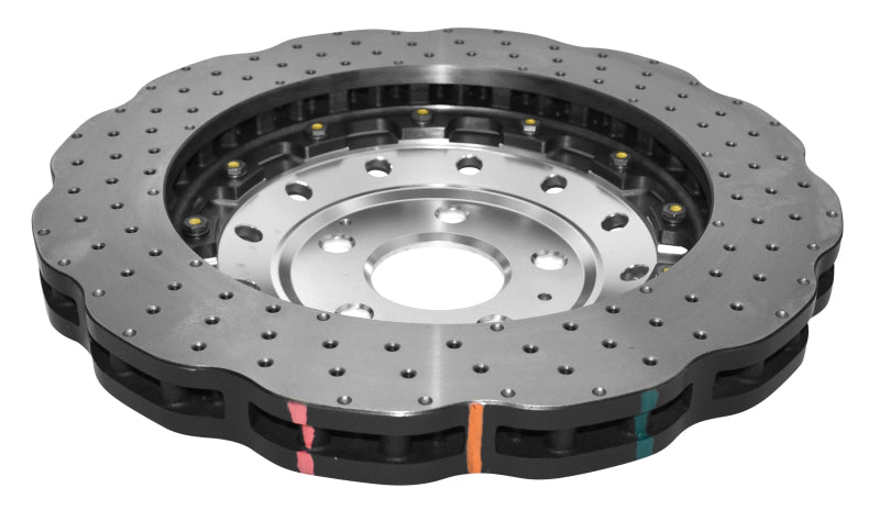 DBA Audi RS3 5000 Series XD Drilled & Dimpled 2-Piece Front Brake Rotor, Silver Hat (DBA52844SLVXD)