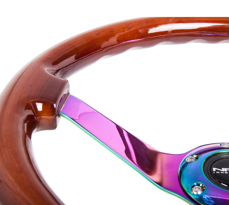 NRG Reinforced Steering Wheel (350mm / 3in. Deep) Classic Dark Wood w/ 4mm Neochrome Solid 3-Spoke (RST-036BR-MC) - photo 3