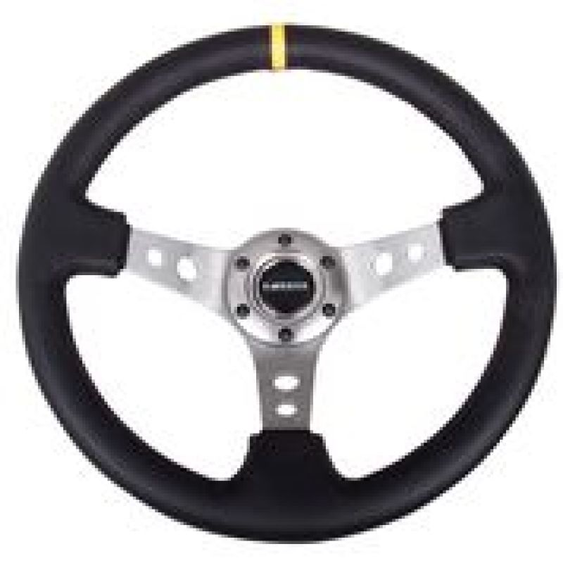 NRG Reinforced Steering Wheel (350mm / 3in. Deep) Black Leather w/ Gunmetal Cutout Spoke & Yellow CM (RST-006GM-Y) - photo 3