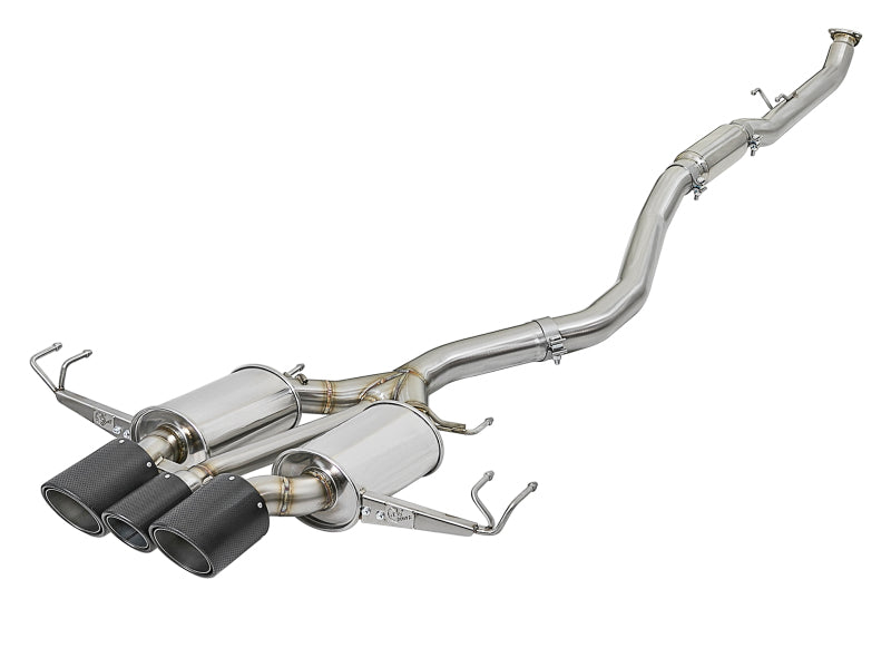 aFe POWER Takeda 2-1/2in to 2-1/4in 304 Stainless Steel Cat-Back Dual-Exit Exhaust 2017+ Honda Civic Type R with CF Tips