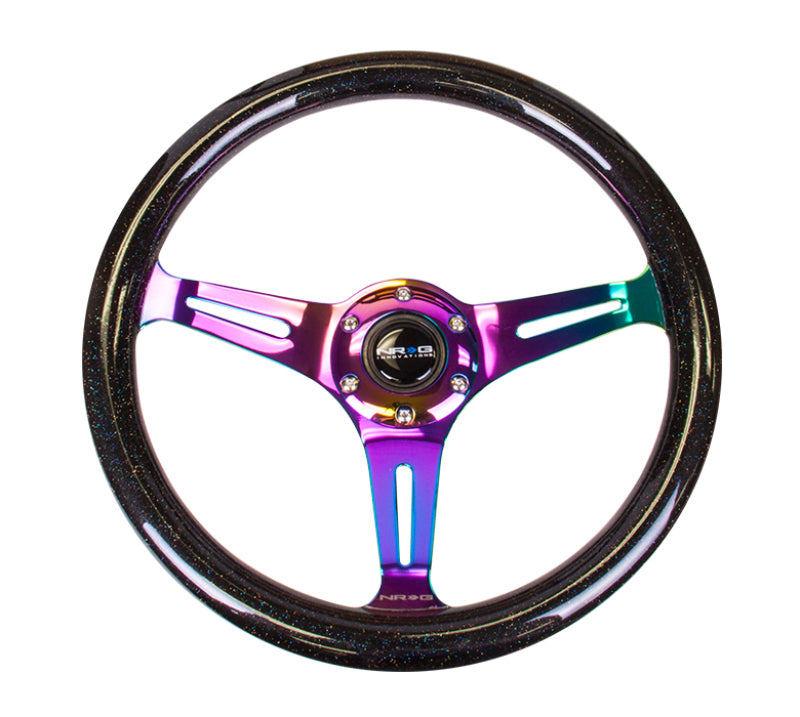 NRG Classic Wood Grain Steering Wheel (350mm) Black Sparkle/Galaxy Color w/ Neochrome 3-Spoke (ST-015MC-BSB)