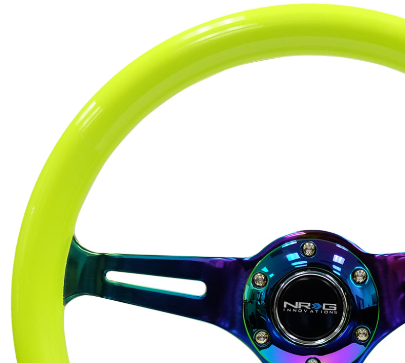 NRG Classic Wood Grain Steering Wheel (350mm) Neon Yellow Color w/ Neochrome Spokes (ST-015MC-NYW) - photo 2